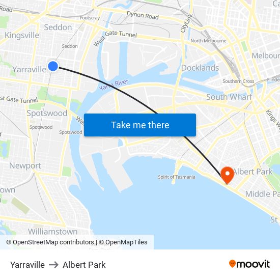 Yarraville to Albert Park map