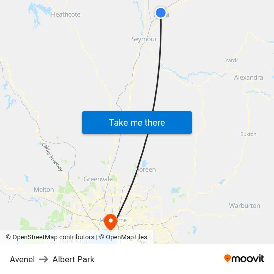 Avenel to Albert Park map
