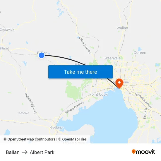 Ballan to Albert Park map