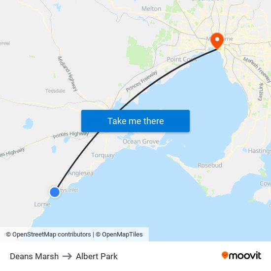 Deans Marsh to Albert Park map