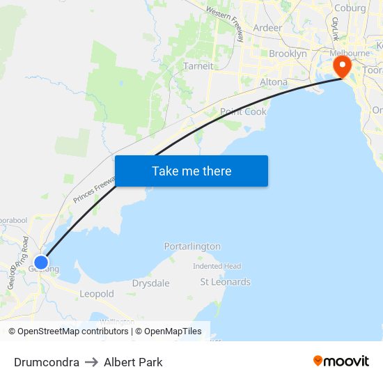 Drumcondra to Albert Park map