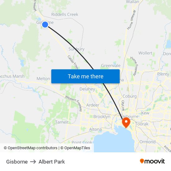 Gisborne to Albert Park map