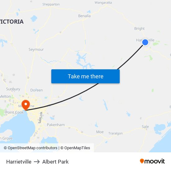 Harrietville to Albert Park map