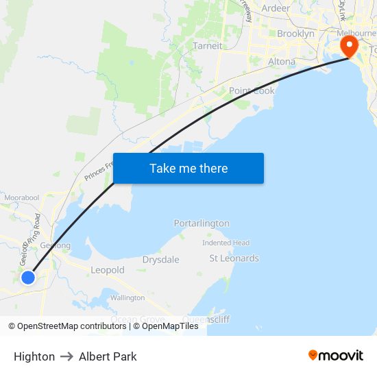 Highton to Albert Park map