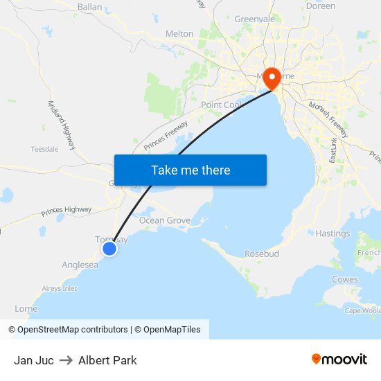 Jan Juc to Albert Park map