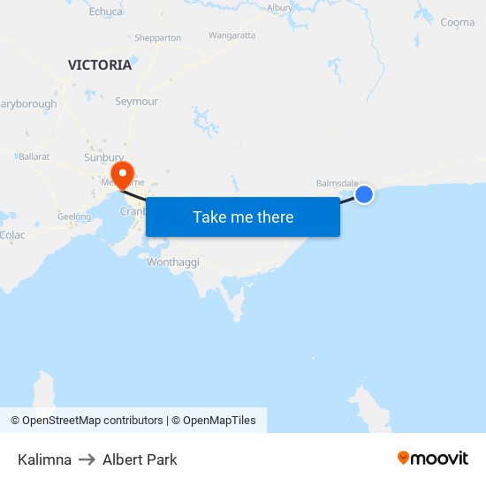 Kalimna to Albert Park map