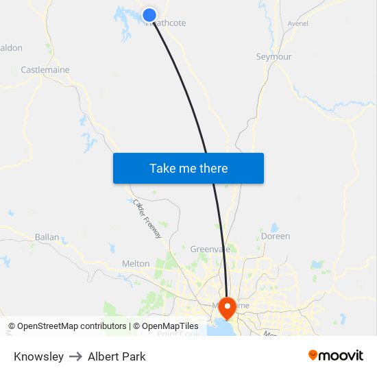 Knowsley to Albert Park map