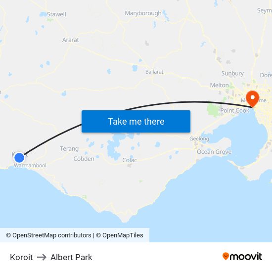 Koroit to Albert Park map