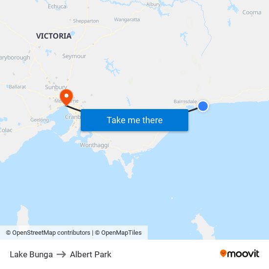 Lake Bunga to Albert Park map