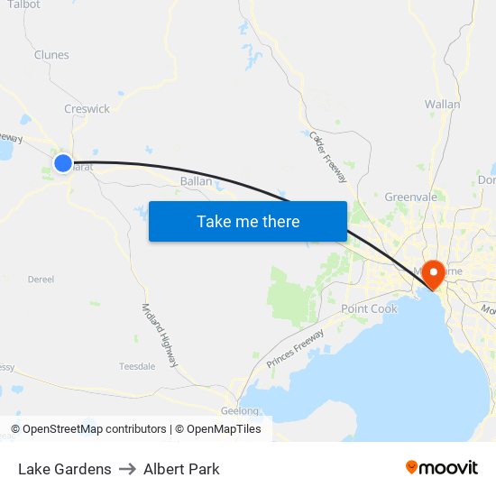 Lake Gardens to Albert Park map