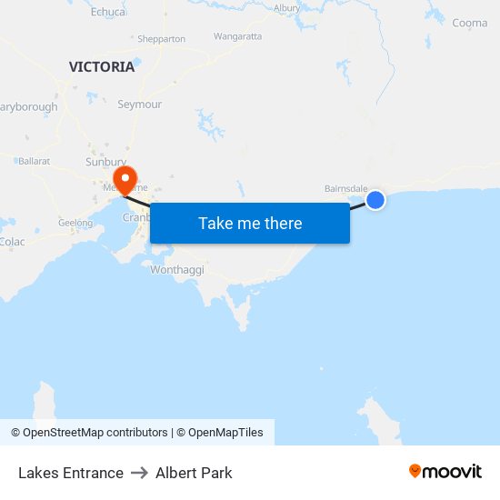 Lakes Entrance to Albert Park map