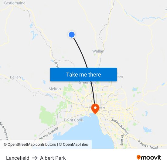 Lancefield to Albert Park map