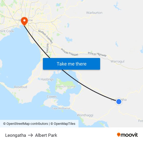 Leongatha to Albert Park map