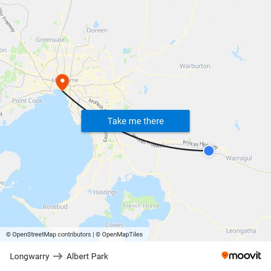 Longwarry to Albert Park map