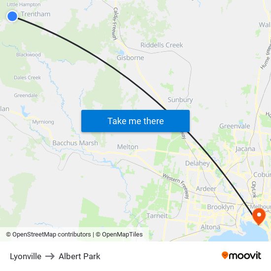 Lyonville to Albert Park map