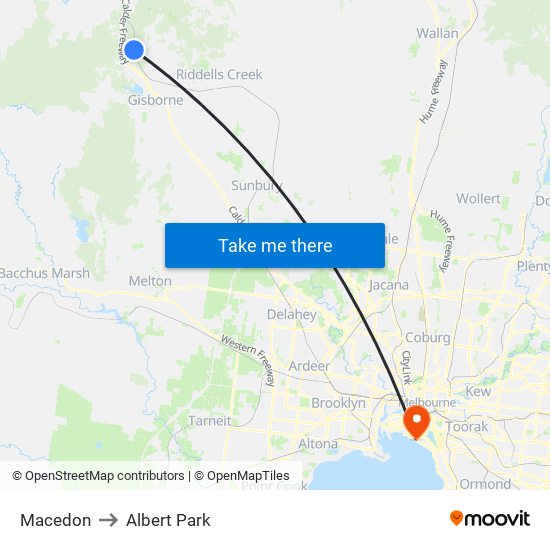 Macedon to Albert Park map