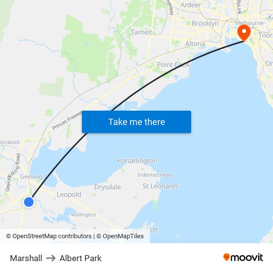 Marshall to Albert Park map