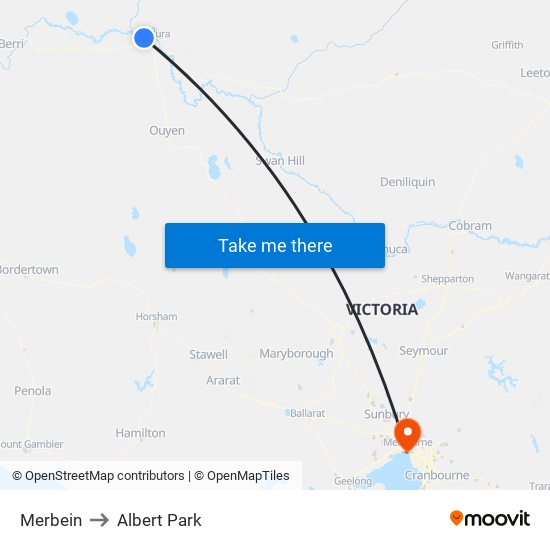 Merbein to Albert Park map