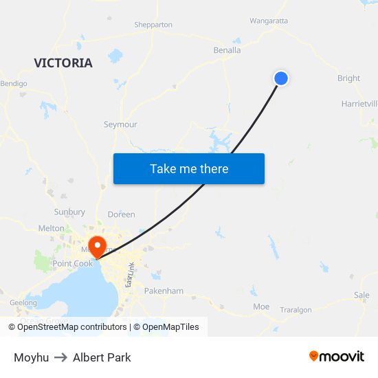 Moyhu to Albert Park map