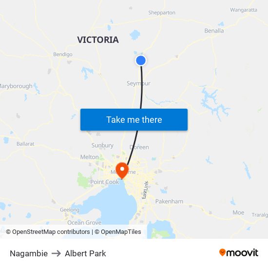 Nagambie to Albert Park map