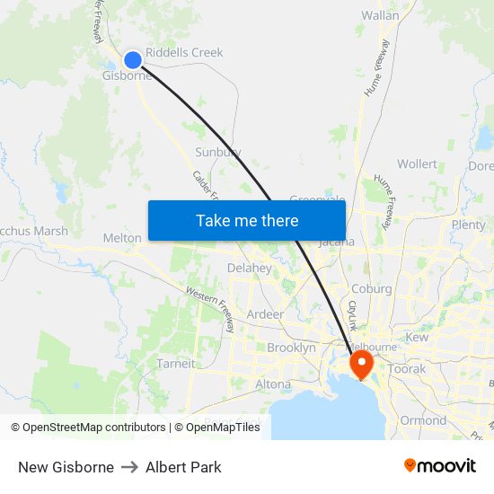 New Gisborne to Albert Park map