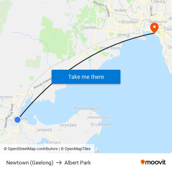 Newtown (Geelong) to Albert Park map