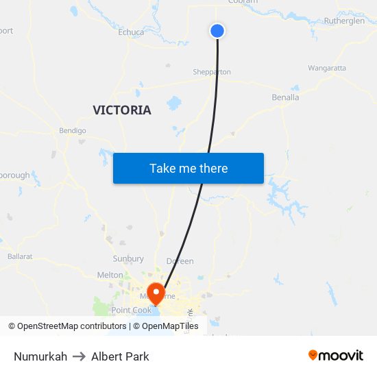 Numurkah to Albert Park map