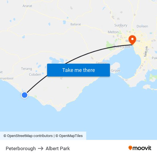 Peterborough to Albert Park map