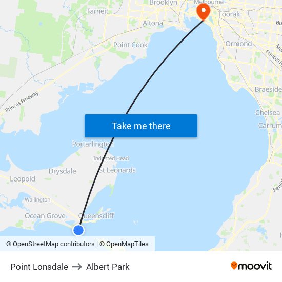 Point Lonsdale to Albert Park map