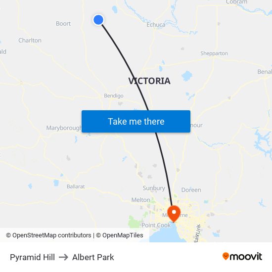 Pyramid Hill to Albert Park map