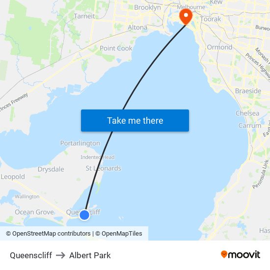 Queenscliff to Albert Park map