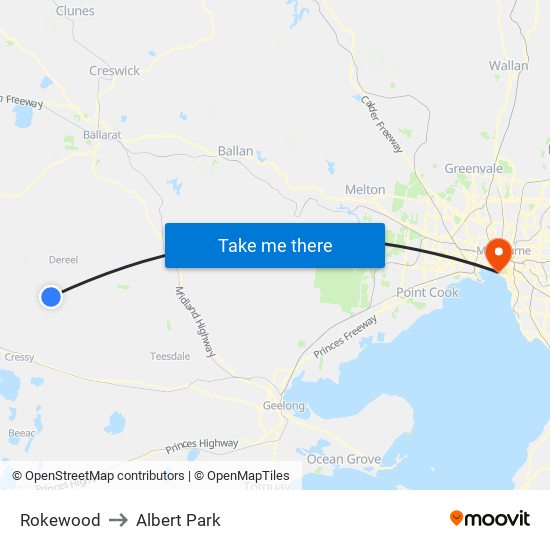 Rokewood to Albert Park map