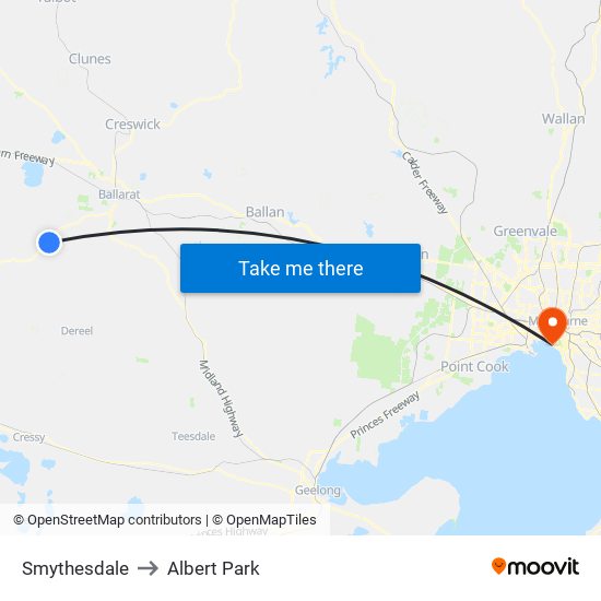 Smythesdale to Albert Park map