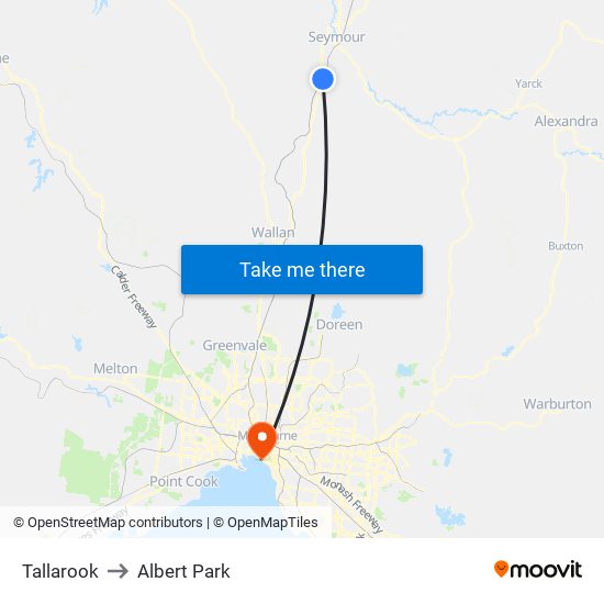 Tallarook to Albert Park map
