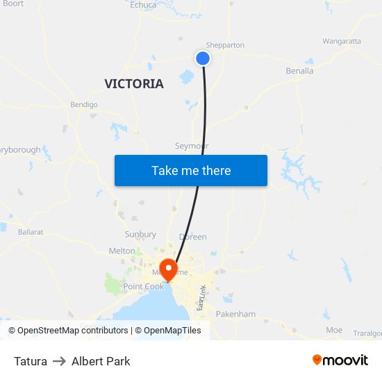 Tatura to Albert Park map