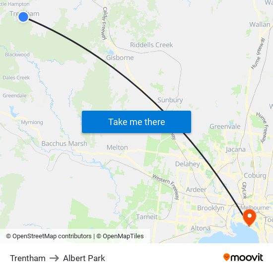 Trentham to Albert Park map