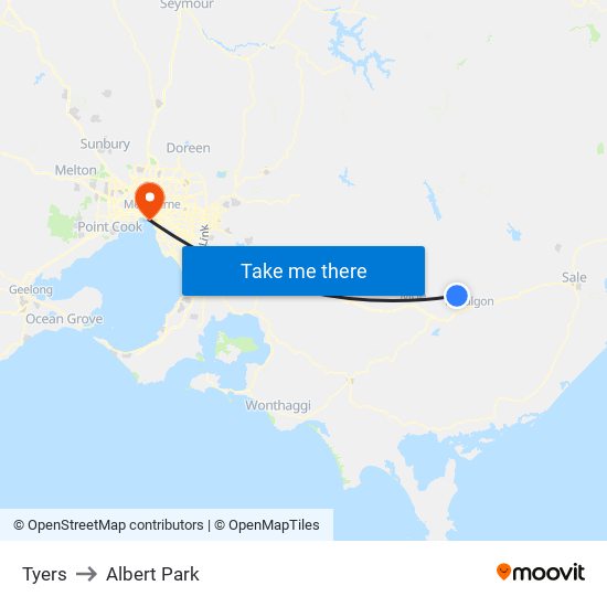 Tyers to Albert Park map