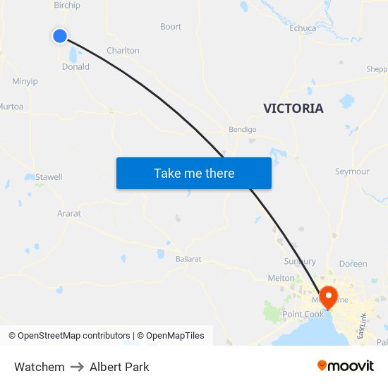 Watchem to Albert Park map