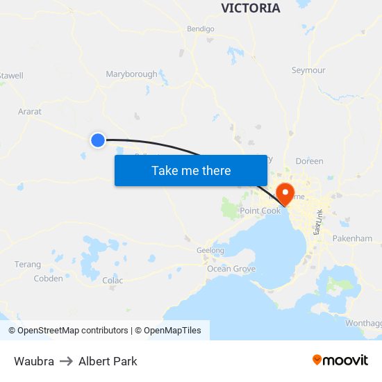 Waubra to Albert Park map