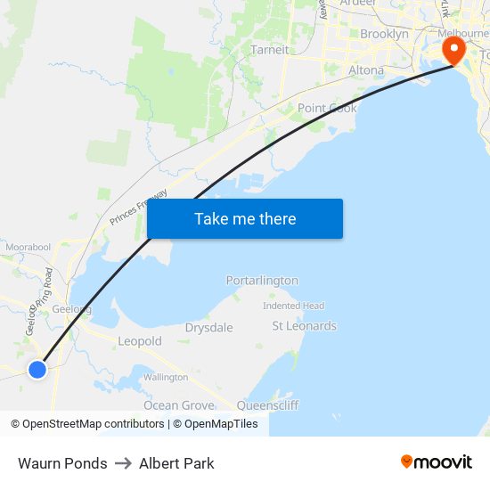 Waurn Ponds to Albert Park map