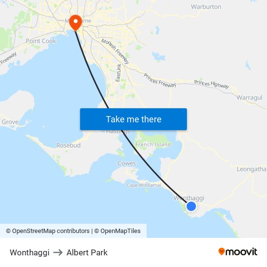 Wonthaggi to Albert Park map