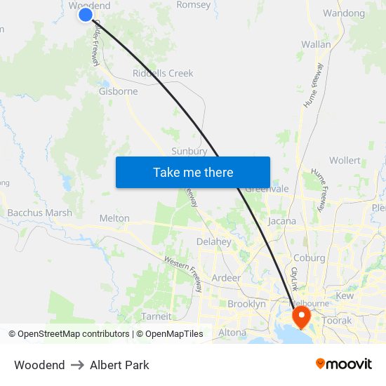 Woodend to Albert Park map