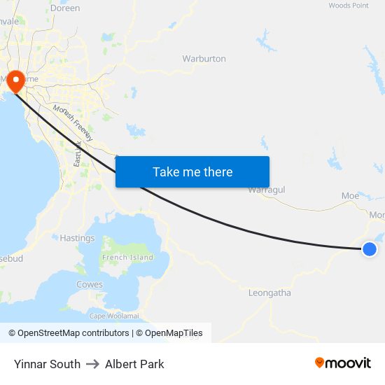 Yinnar South to Albert Park map