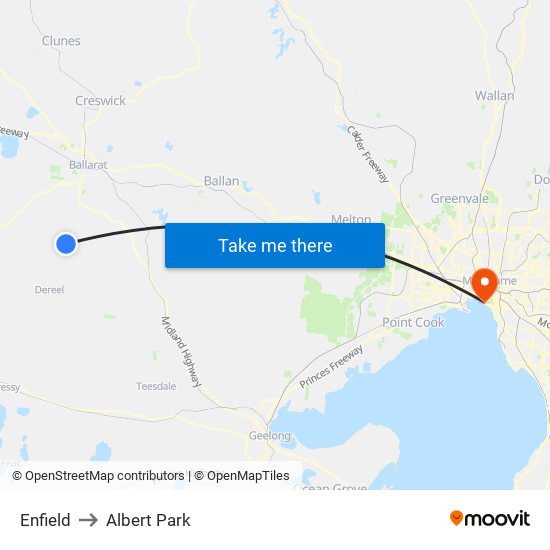 Enfield to Albert Park map