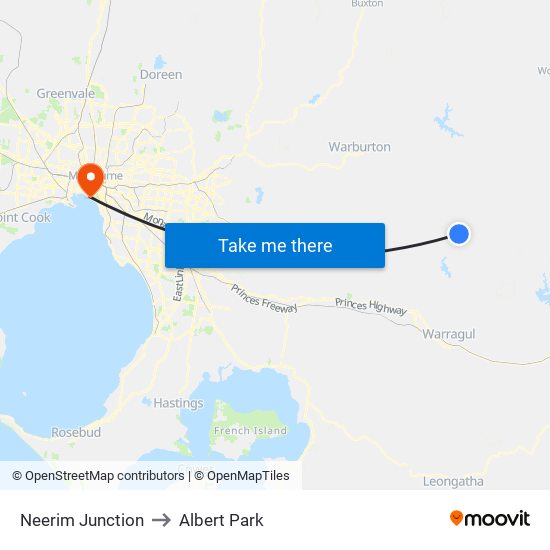 Neerim Junction to Albert Park map