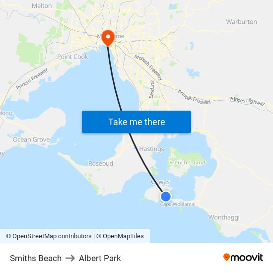 Smiths Beach to Albert Park map