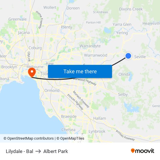 Lilydale - Bal to Albert Park map