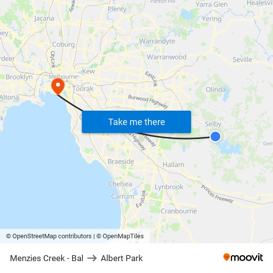 Menzies Creek - Bal to Albert Park map