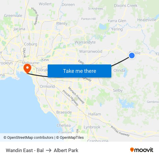 Wandin East - Bal to Albert Park map