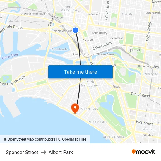 Spencer Street to Albert Park map
